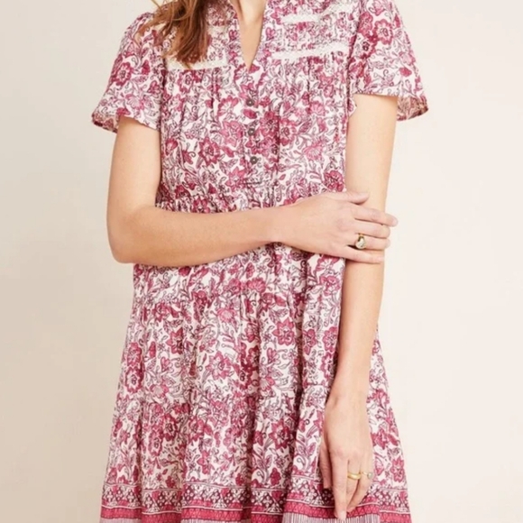 Anthropologie Georgina floral maroon cream dress flowy midi womens small - Picture 3 of 14